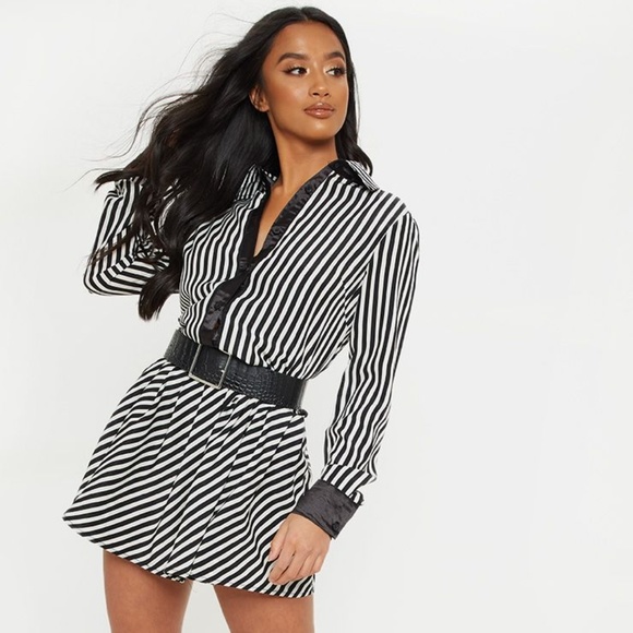PrettyLittleThing Dresses & Skirts - SOLD- PrettyLittleThing PETITE STRIPE  SHIRT DRESS